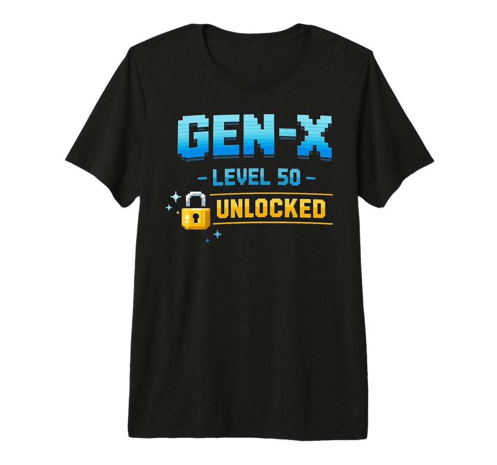Gen X Level 50 Unlocked Gamer Birthday T-Shirt - Minimalist Print Unisex - T-Shirt, Sweatshirt, Hoodie