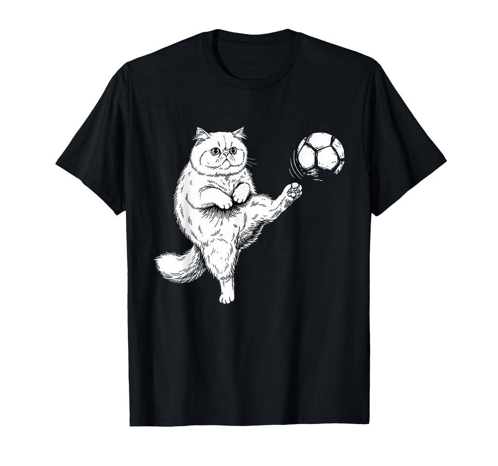 Persian Cat Playing Soccer Funny T-Shirt - Streetwear Style for Adults - T-Shirt, Sweatshirt, Hoodie