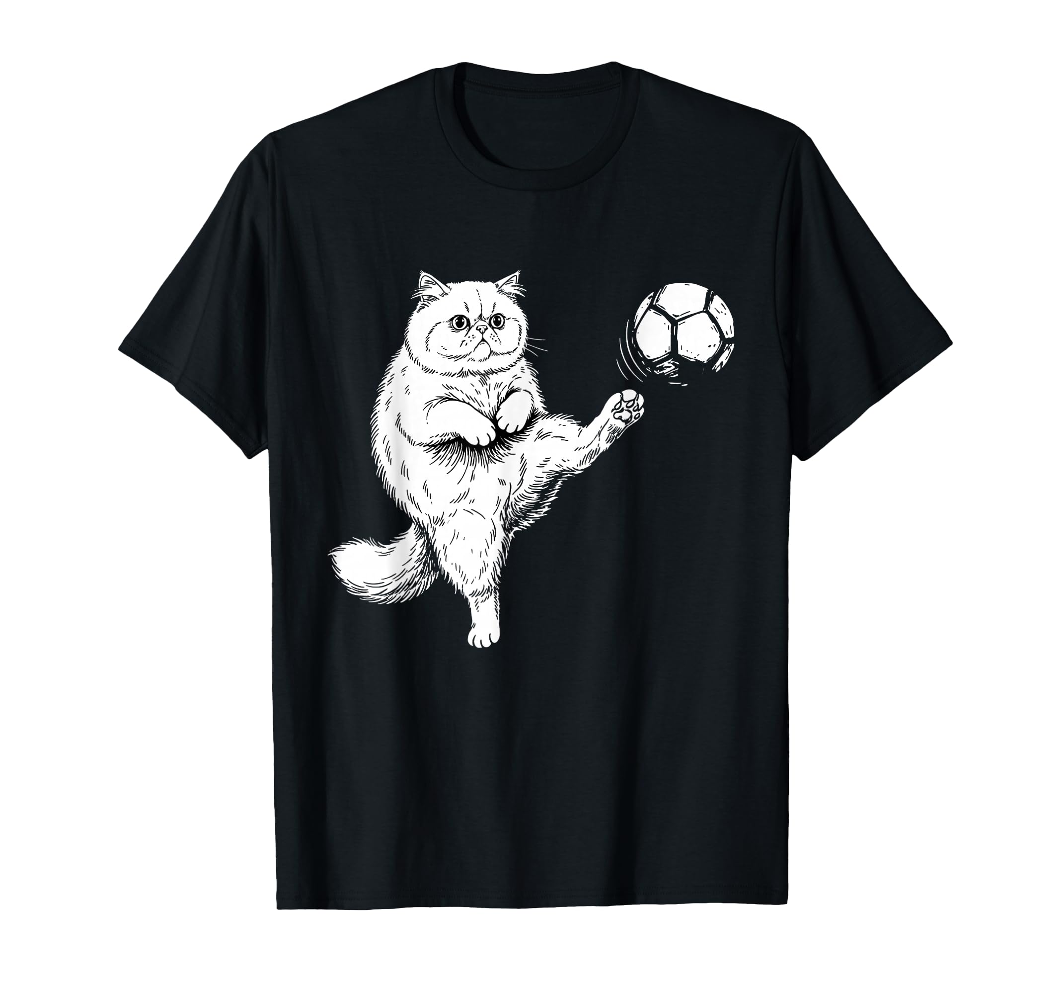 Persian Cat Playing Soccer Funny T-Shirt - Streetwear Style for Adults - T-Shirt, Sweatshirt, Hoodie