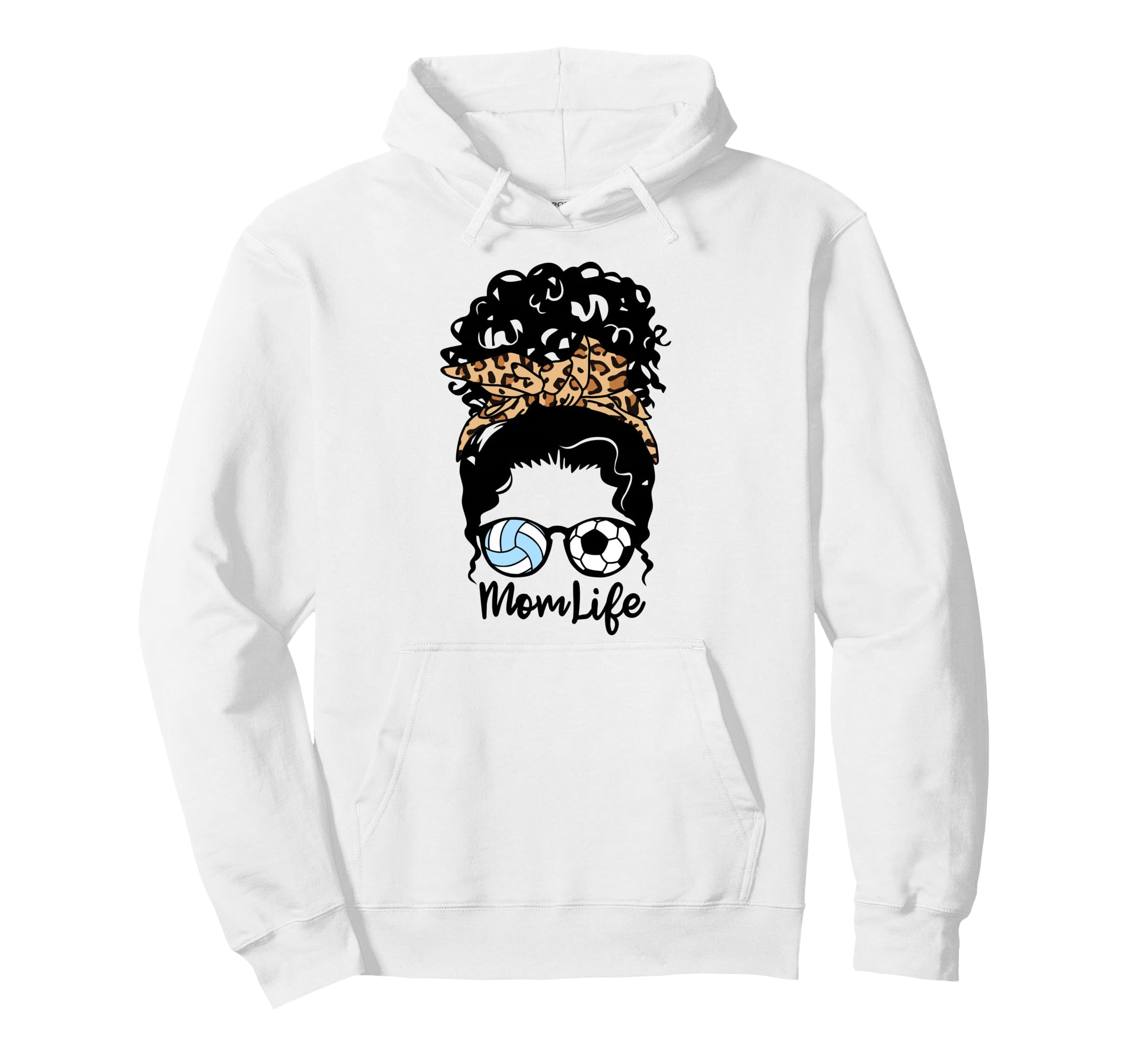 Mom Life Messy Bun Curly Hair Volleyball Hoodie - Custom Art Print Unisex - T-Shirt, Sweatshirt, Hoodie