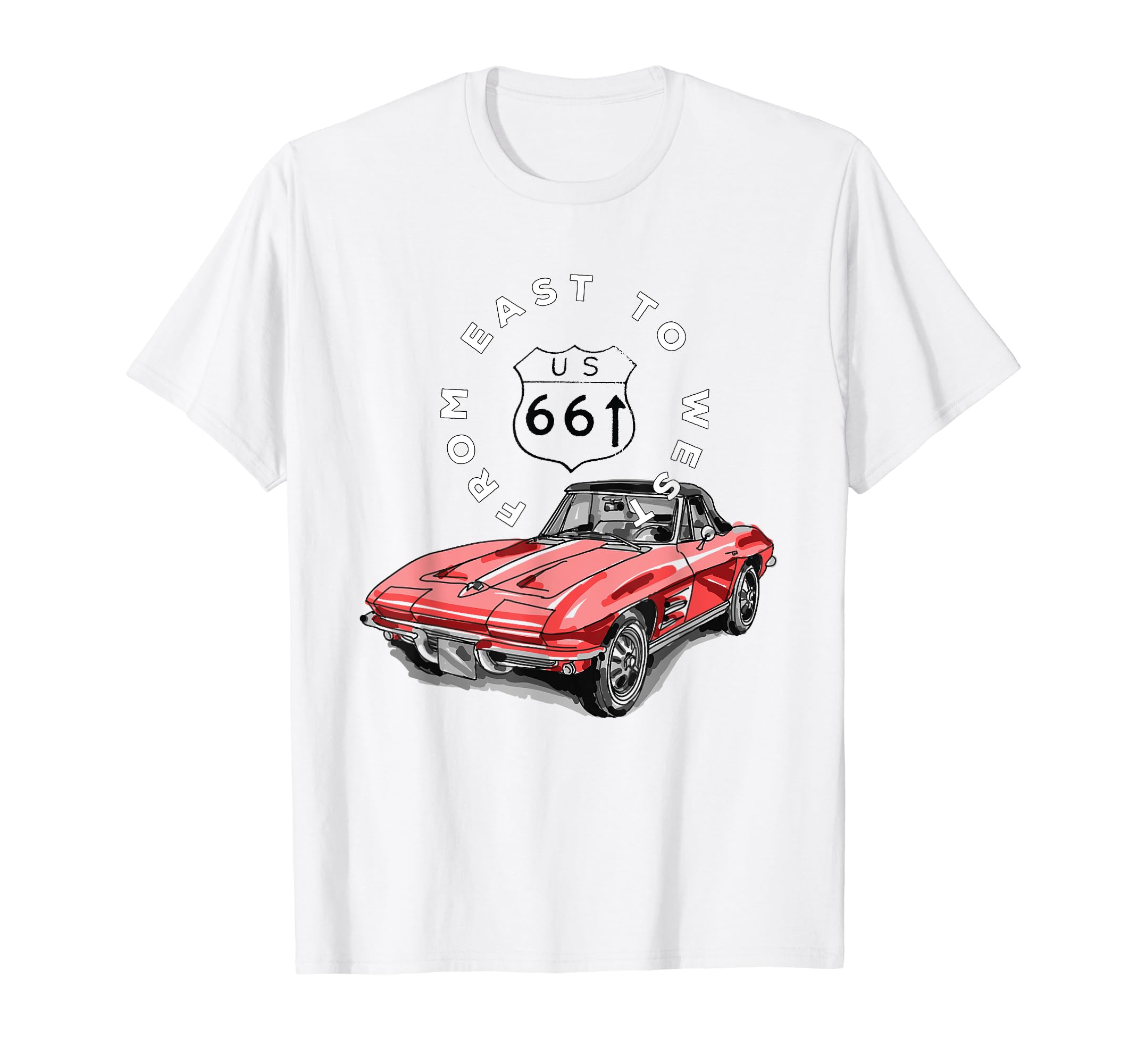 Route 66 From East To West Car T-Shirt - Graphic Print Men Women - T-Shirt, Sweatshirt, Hoodie