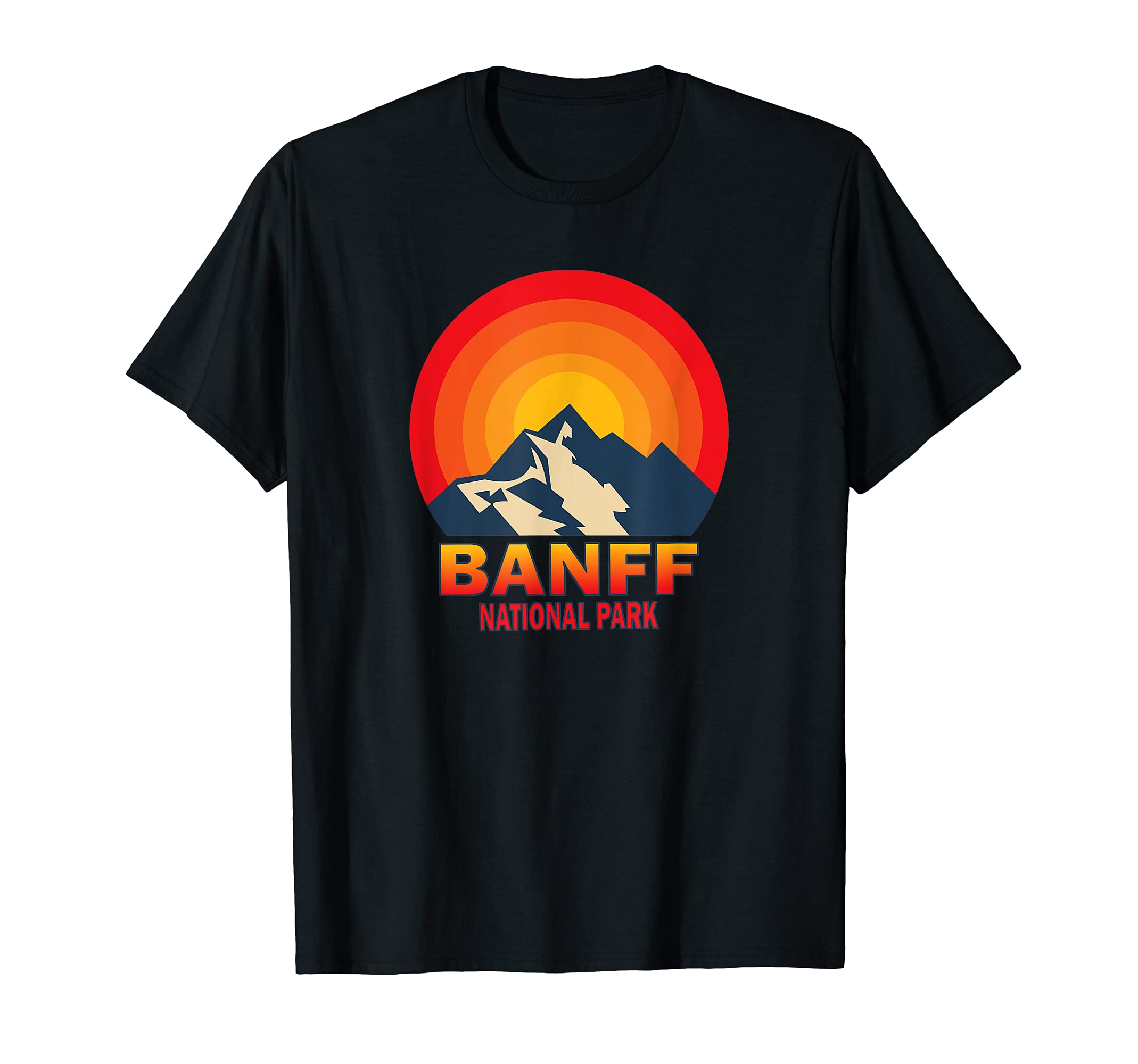 Banff National Park Mountains Sun T-Shirt - Fun Novelty Design for Adults - T-Shirt, Sweatshirt, Hoodie
