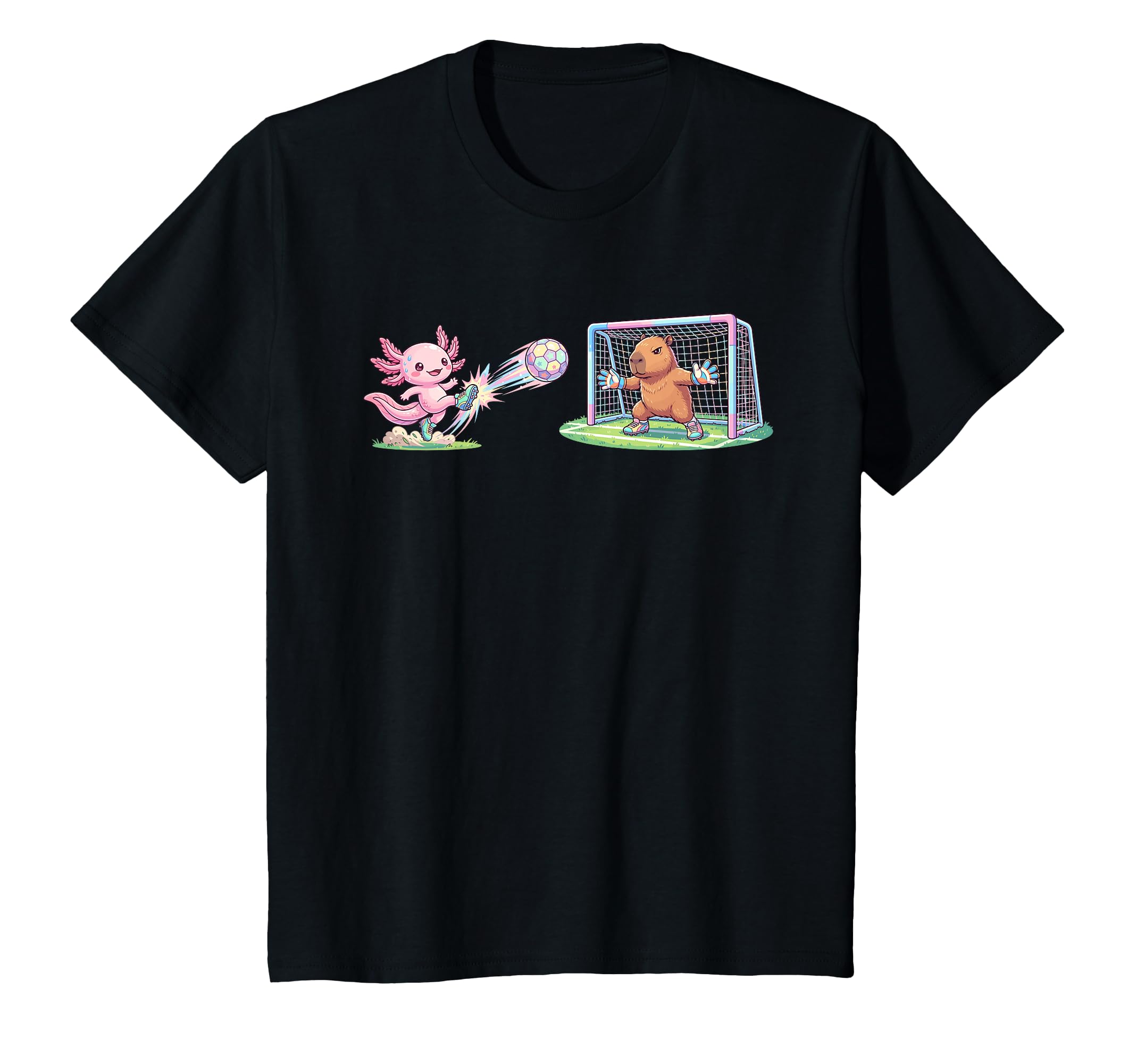 Axolotl Kicks Ball Capybara Goalie T-Shirt - Fun Novelty Design Men Women - T-Shirt, Sweatshirt, Hoodie
