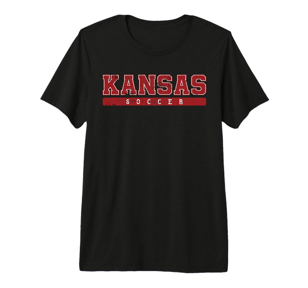 Kansas Soccer Red Text Tri Blend T-Shirt - Trendy Graphic Men Women - T-Shirt, Sweatshirt, Hoodie