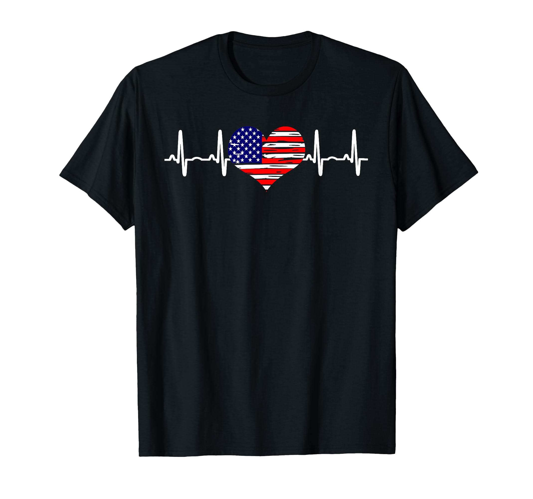 Heartbeat Ekg Pulse Usa American Flag T-Shirt - Unique Graphic Men Women - T-Shirt, Sweatshirt, Hoodie