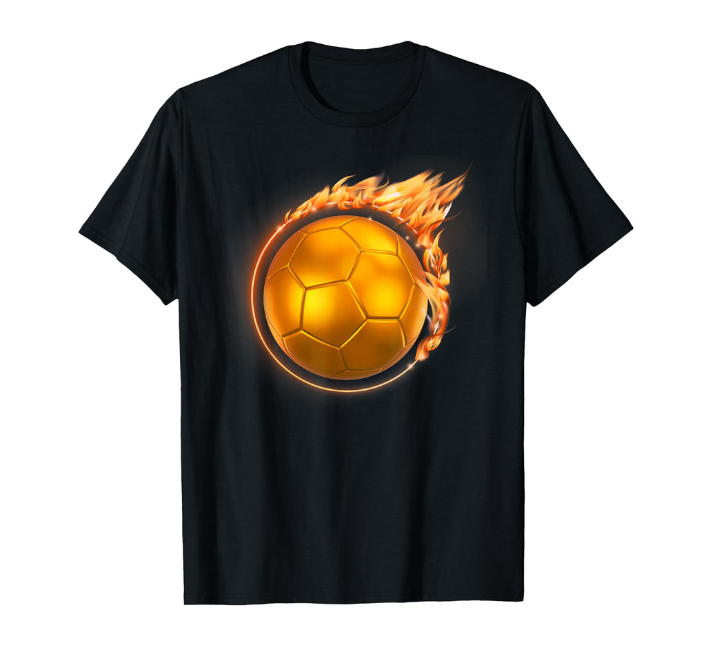 Flaming Gold Soccer Ball Fireball Flames T-Shirt - Trendy Graphic Unisex - T-Shirt, Sweatshirt, Hoodie