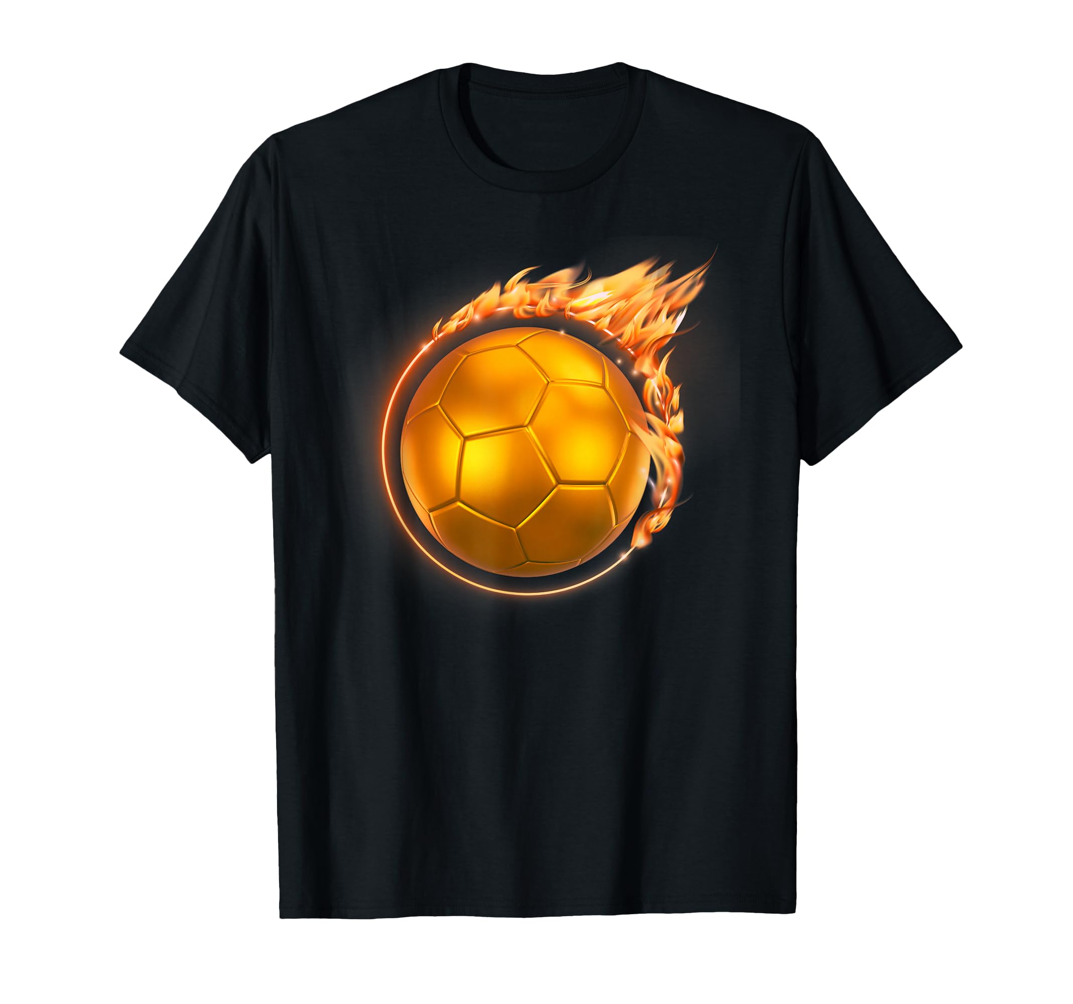 Flaming Gold Soccer Ball Fireball Flames T-Shirt - Trendy Graphic Unisex - T-Shirt, Sweatshirt, Hoodie