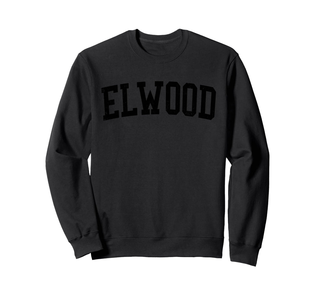 Elwood Distressed Black Varsity Sweatshirt - Fun Novelty Design Unisex - T-Shirt, Sweatshirt, Hoodie