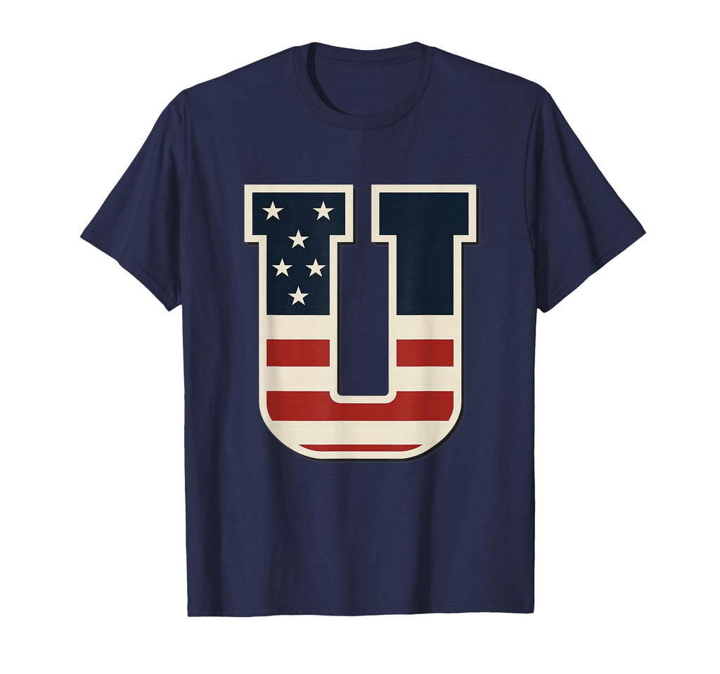Usa Flag Letter U Stars Stripes Matching T-Shirt - Graphic Print Men Women - T-Shirt, Sweatshirt, Hoodie
