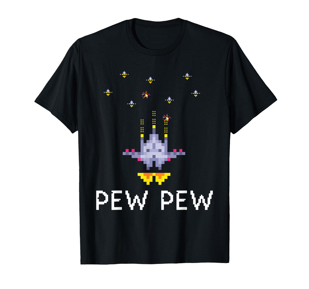 Arcade 8 Bit Spaceship Pew Pew Hoodie - Minimalist Print Men Women - T-Shirt, Sweatshirt, Hoodie