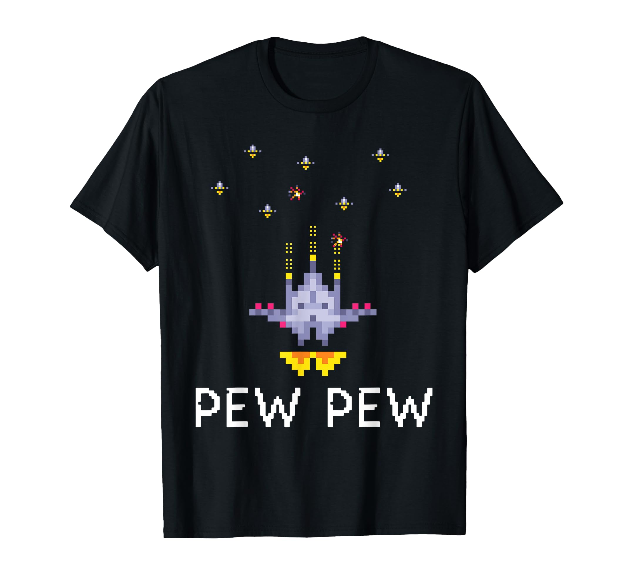Arcade 8 Bit Spaceship Pew Pew Hoodie - Minimalist Print Men Women - T-Shirt, Sweatshirt, Hoodie