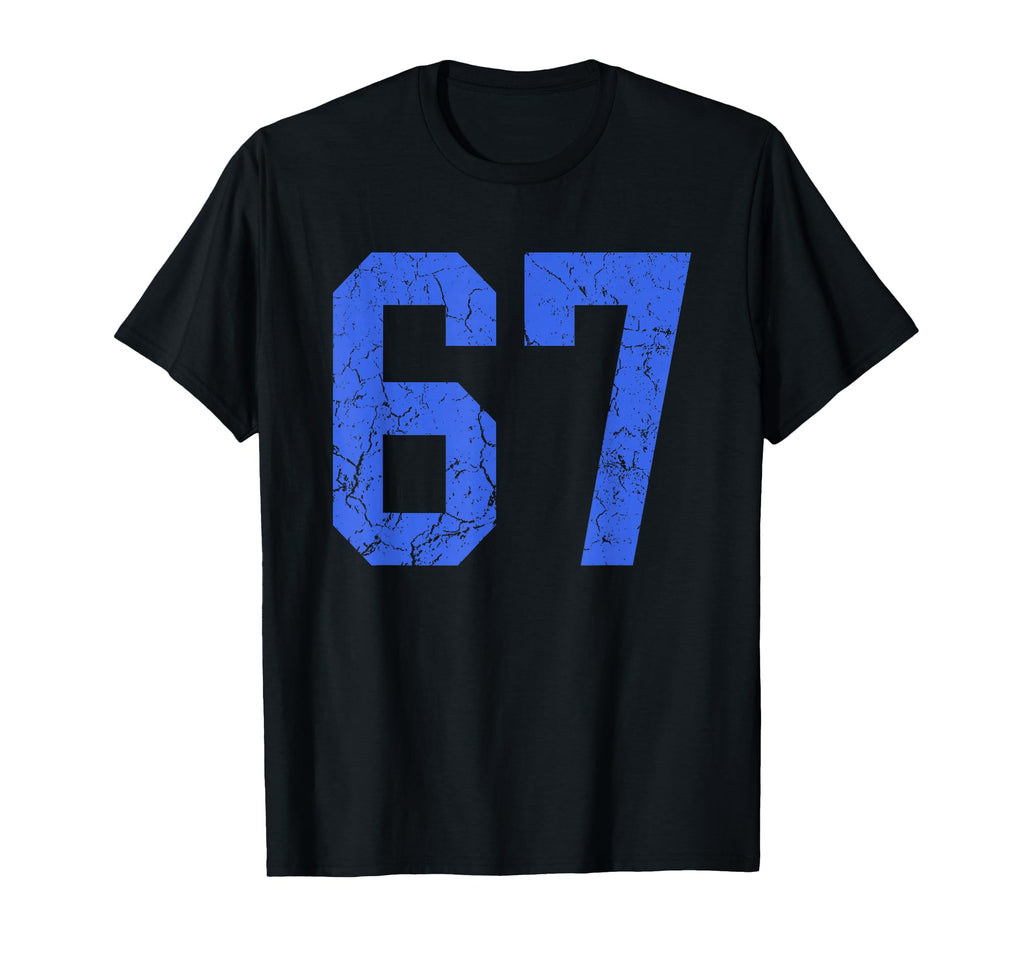 Distressed Royal Blue Number 67 T-Shirt - Novelty Apparel for Adults - T-Shirt, Sweatshirt, Hoodie