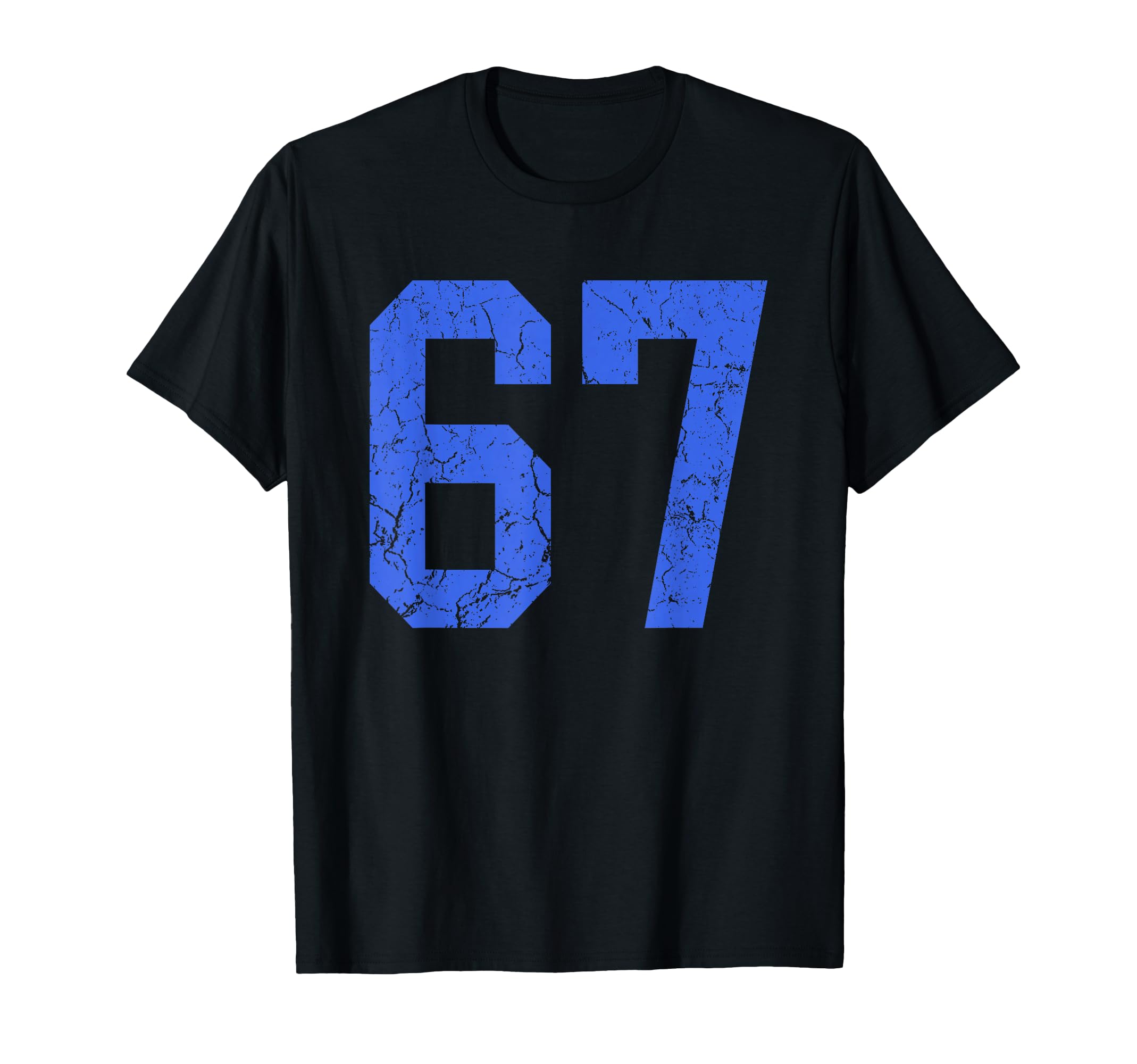 Distressed Royal Blue Number 67 T-Shirt - Novelty Apparel for Adults - T-Shirt, Sweatshirt, Hoodie