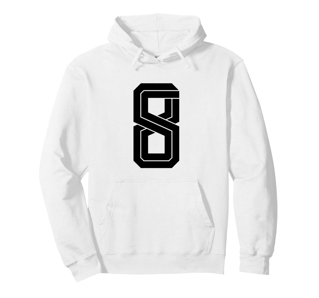 8 White Number 8 Sports Fan Soccer Hoodie - Trendy Graphic Unisex - T-Shirt, Sweatshirt, Hoodie