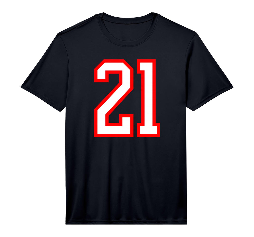 White Red Sports Team Number 21 Performance T-Shirt - Graphic Print Unisex - T-Shirt, Sweatshirt, Hoodie