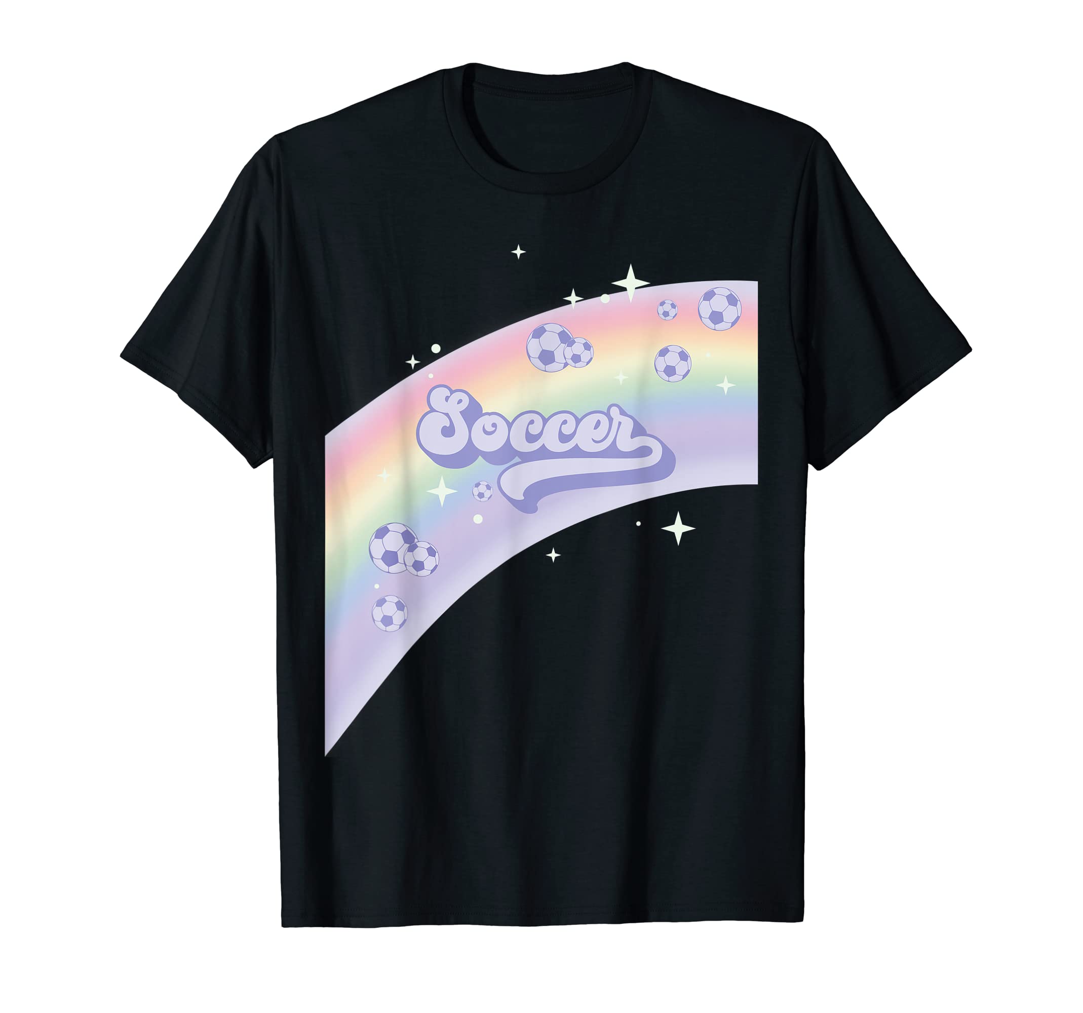 I Love Soccer Pastel Rainbow Stars T-Shirt - Fun Novelty Design for Adults - T-Shirt, Sweatshirt, Hoodie