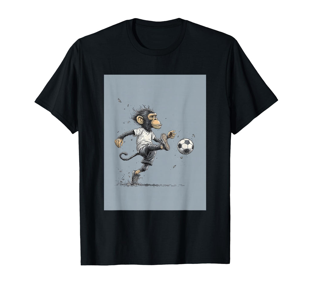 Monkey Playing Soccer Portrait T-Shirt - Unique Graphic Men Women - T-Shirt, Sweatshirt, Hoodie