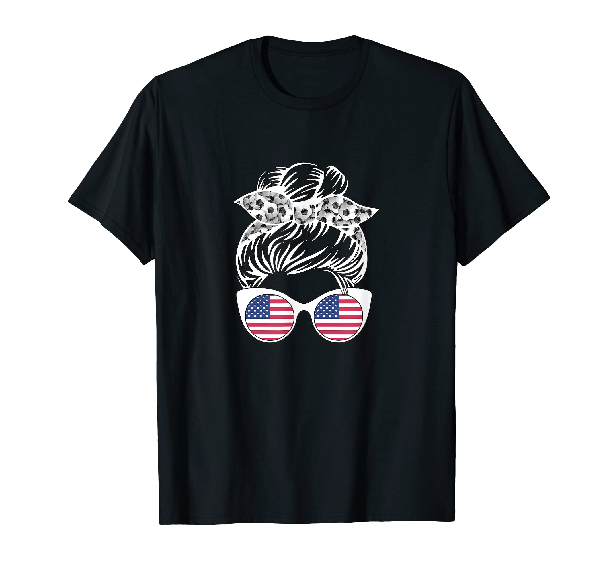 America Soccer Messy Bun T-Shirt - Minimalist Print for Adults - T-Shirt, Sweatshirt, Hoodie