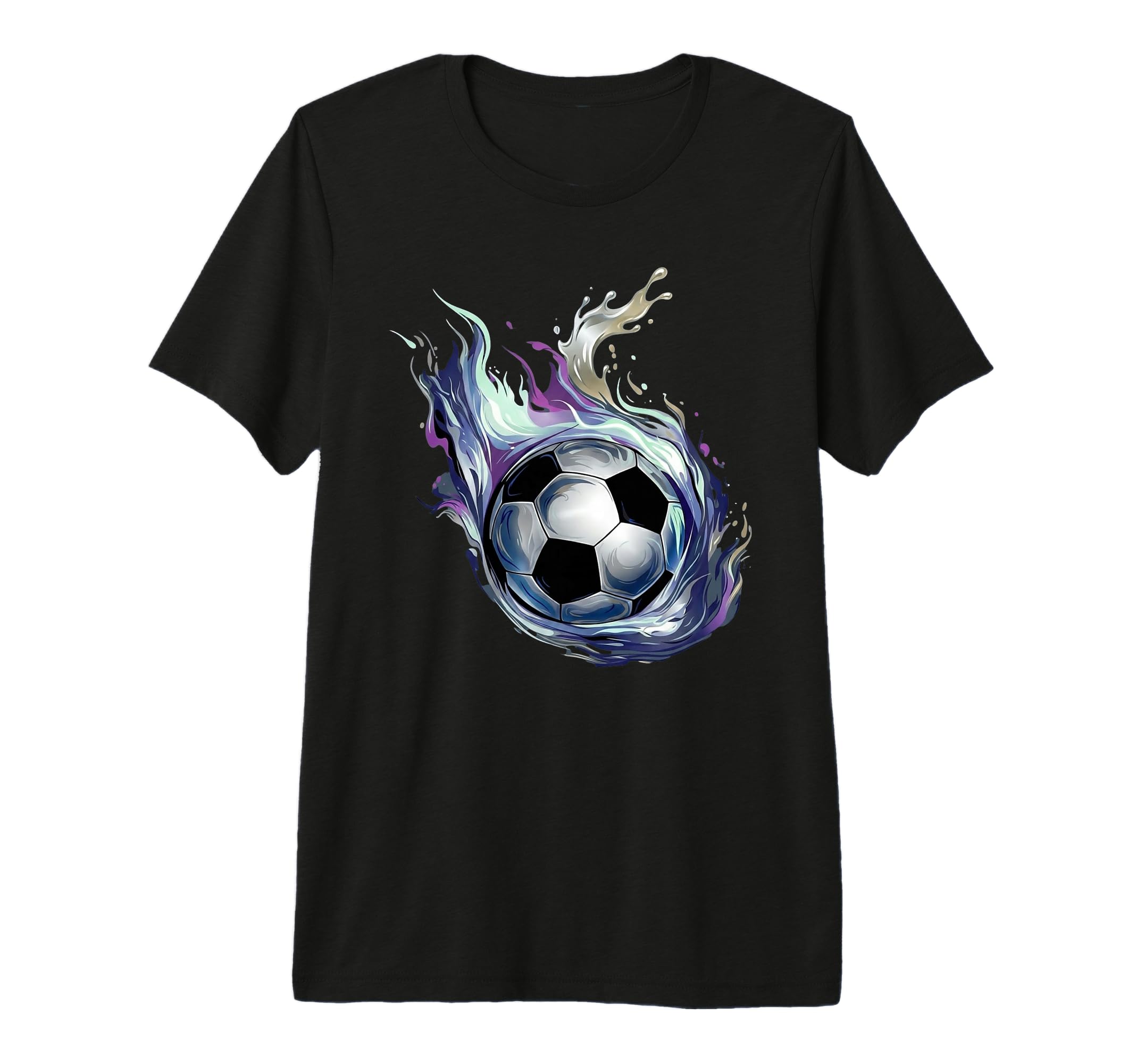 Blue Fire Soccer Ball Liquid Motion T-Shirt - Unique Graphic for Adults - T-Shirt, Sweatshirt, Hoodie