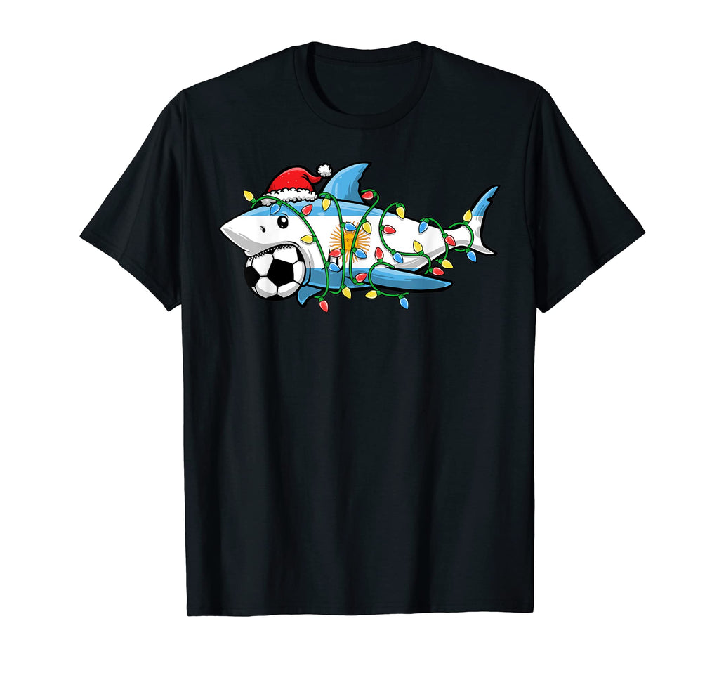 Santa Shark Soccer Football Lights T-Shirt - Casual Everyday Wear Unisex - T-Shirt, Sweatshirt, Hoodie