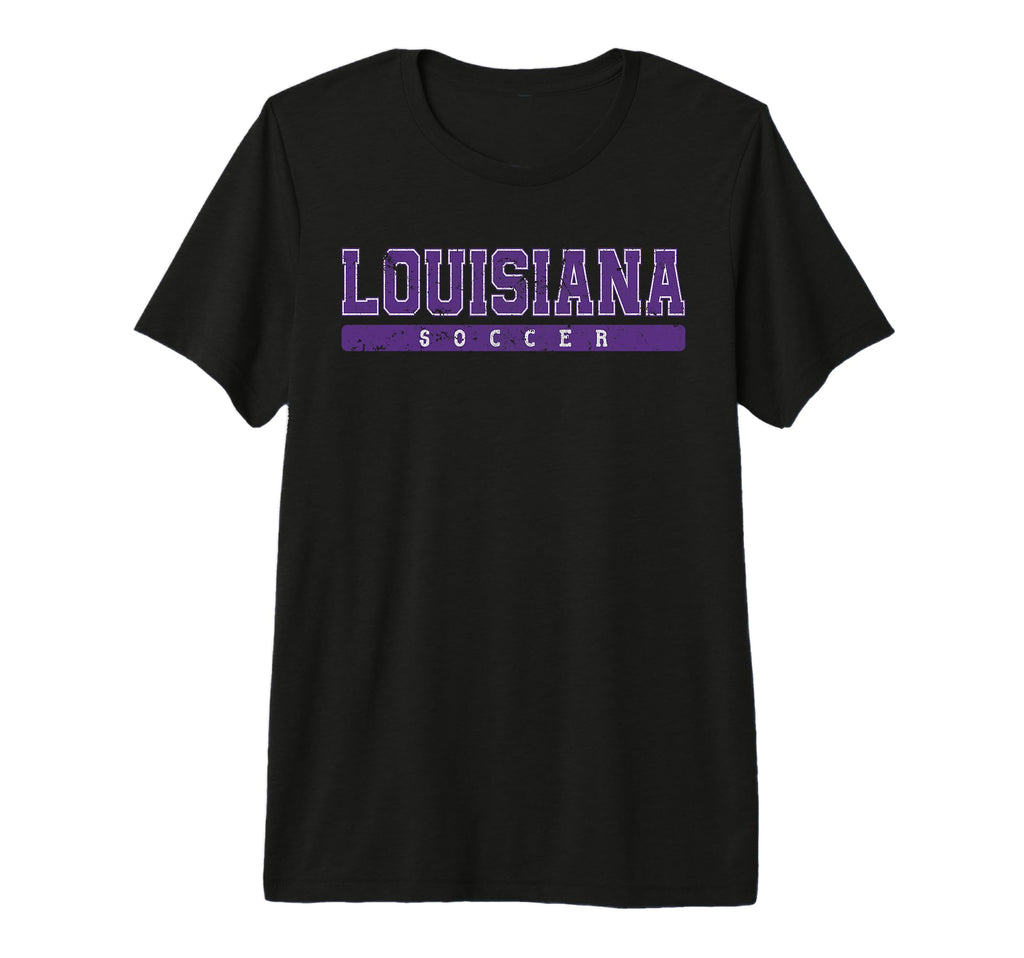 Louisiana Soccer Purple Text Tri T-Shirt - Fun Novelty Design for Adults - T-Shirt, Sweatshirt, Hoodie