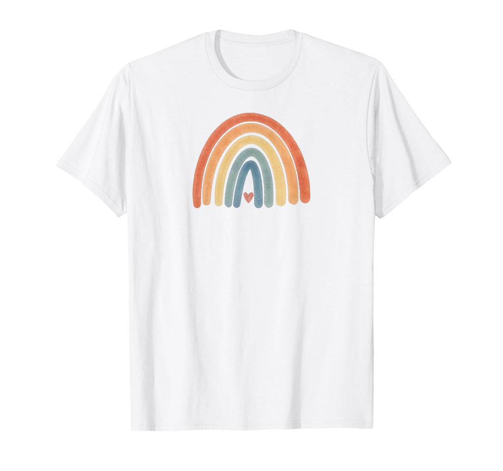 Boho Rainbow Heart Minimal Stripes Neutral T-Shirt - Trendy Graphic Unisex - T-Shirt, Sweatshirt, Hoodie
