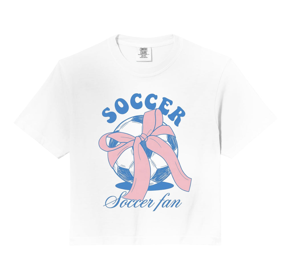 Soccer Fan Coquette Bow Comfort Colors Crop Hoodie - Unique Graphic Unisex - T-Shirt, Sweatshirt, Hoodie