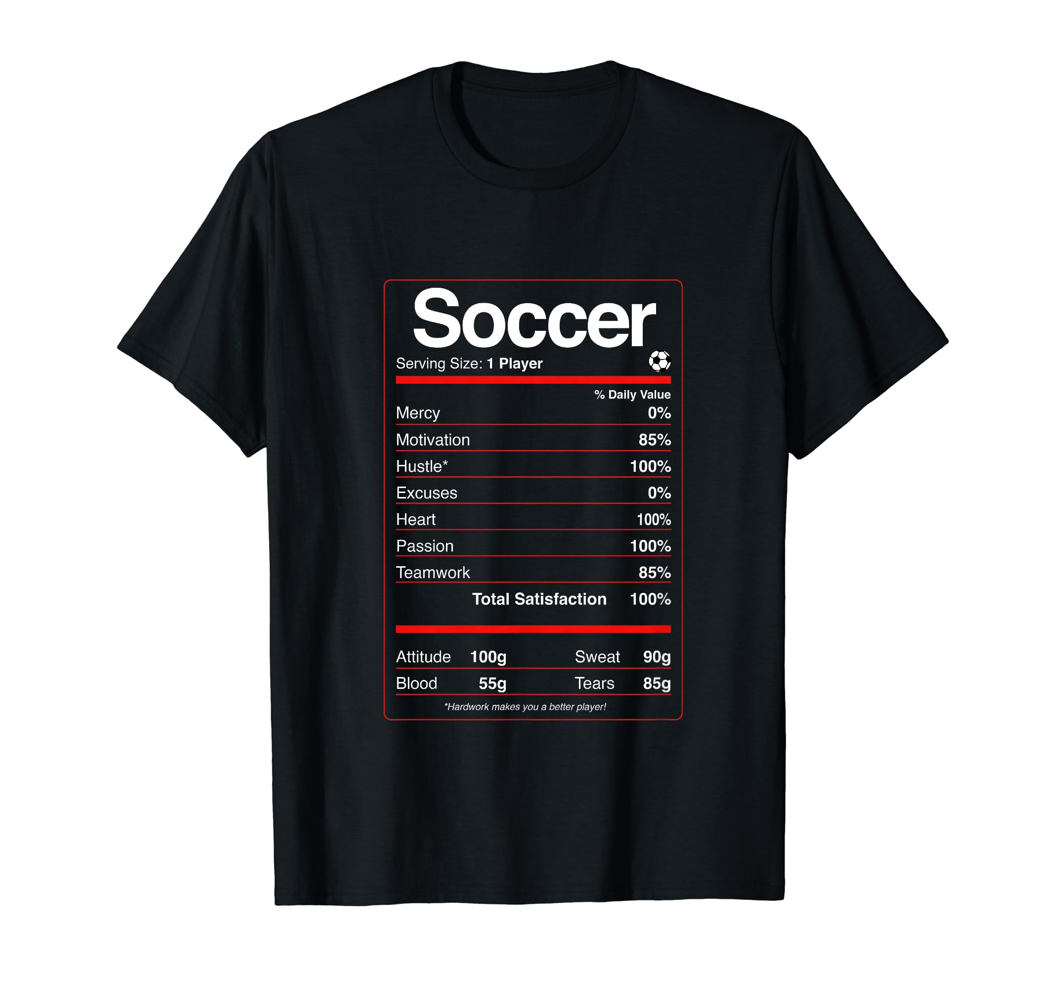 Soccer Player Nutritional Facts Funny T-Shirt - Novelty Apparel for Adults - T-Shirt, Sweatshirt, Hoodie
