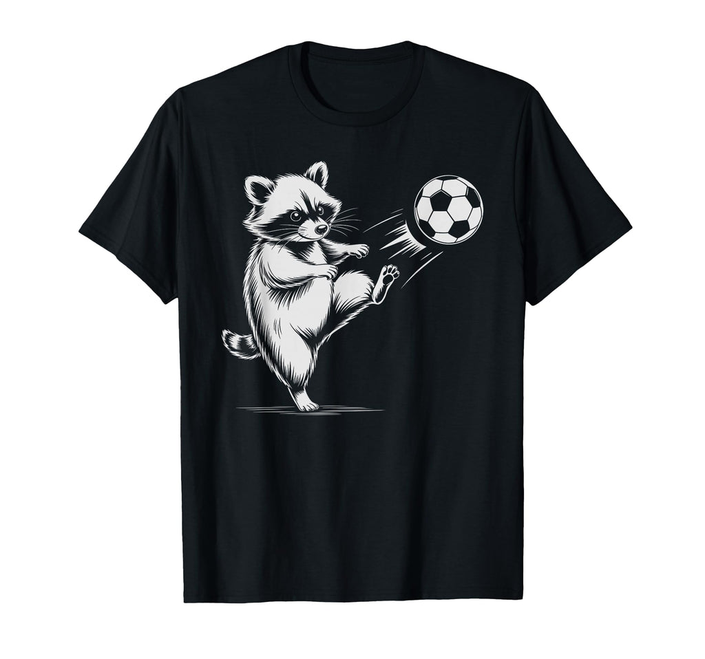 Kawaii Soccer Ball Raccoon Kicking T-Shirt - Unique Graphic Men Women - T-Shirt, Sweatshirt, Hoodie