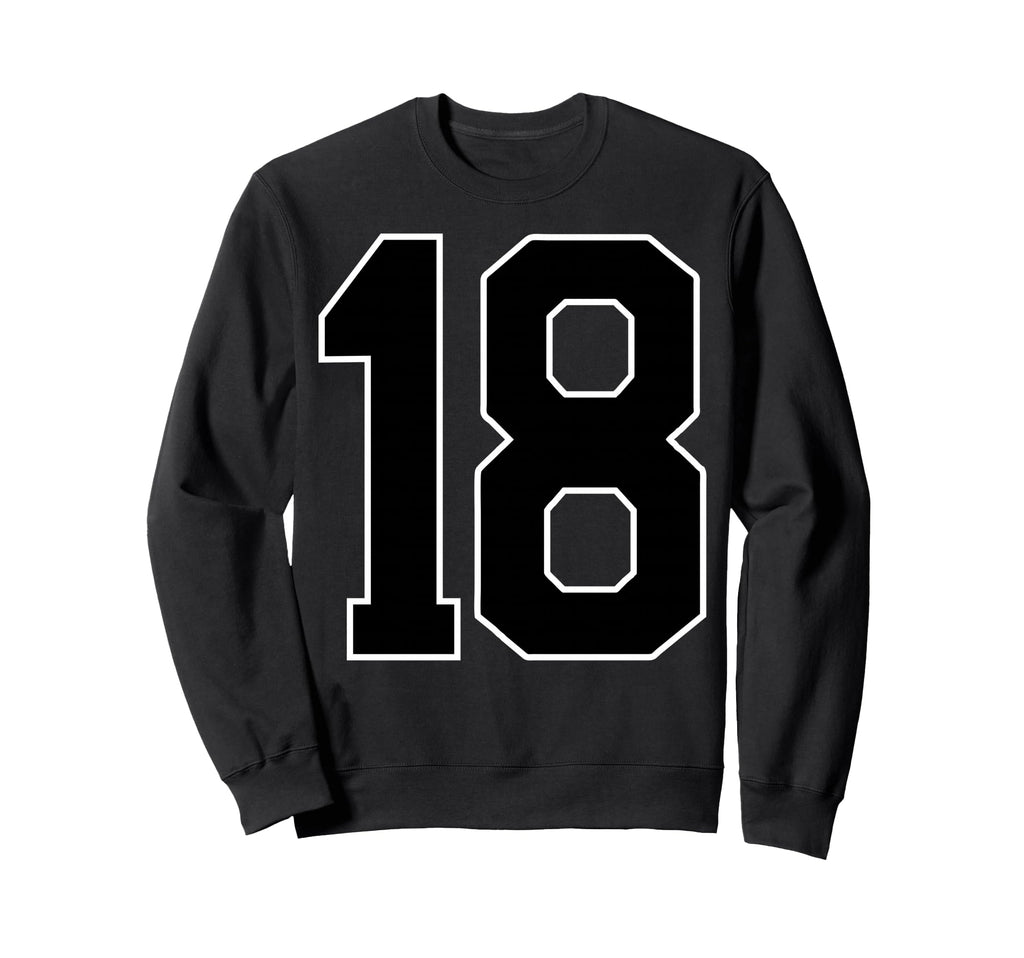 Black Sports Team Number 18 Fan Sweatshirt - Aesthetic Graphic for Adults - T-Shirt, Sweatshirt, Hoodie