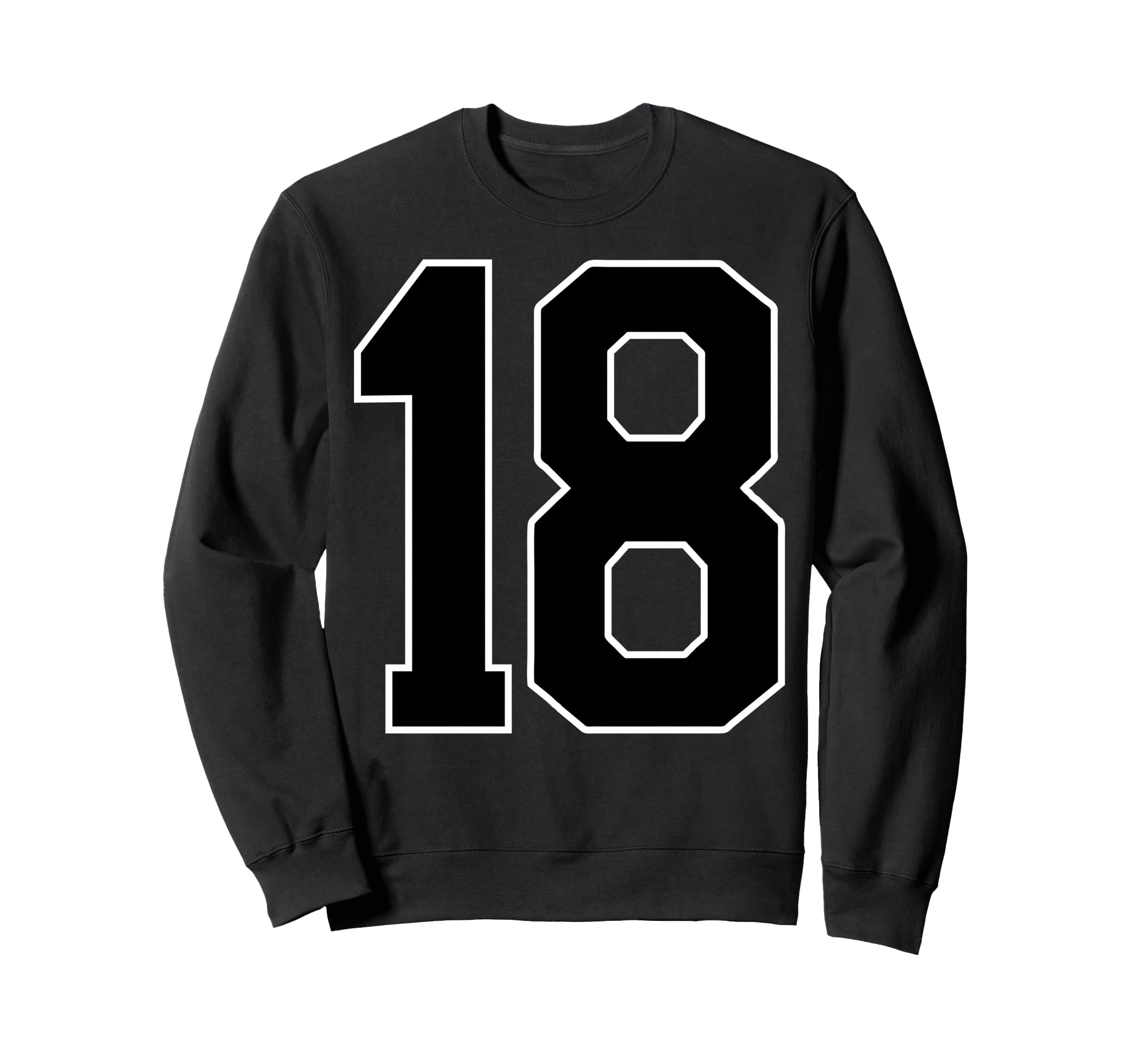 Black Sports Team Number 18 Fan Sweatshirt - Aesthetic Graphic for Adults - T-Shirt, Sweatshirt, Hoodie