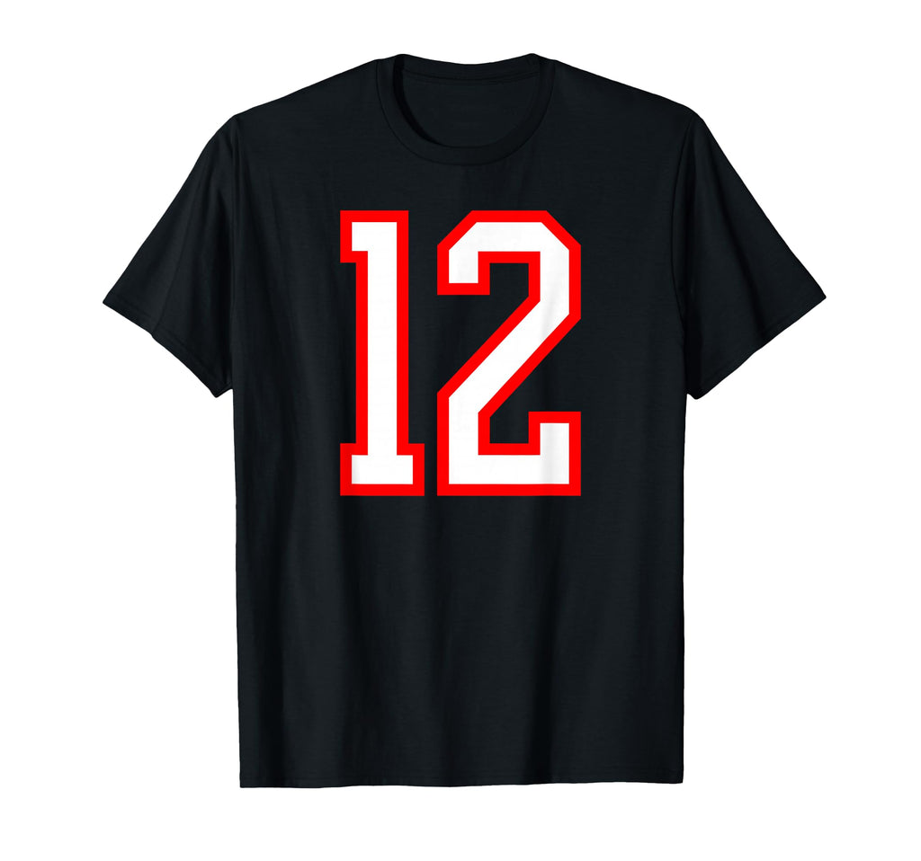 White Red Sports Team Number 12 T-Shirt - Custom Art Print Men Women - T-Shirt, Sweatshirt, Hoodie