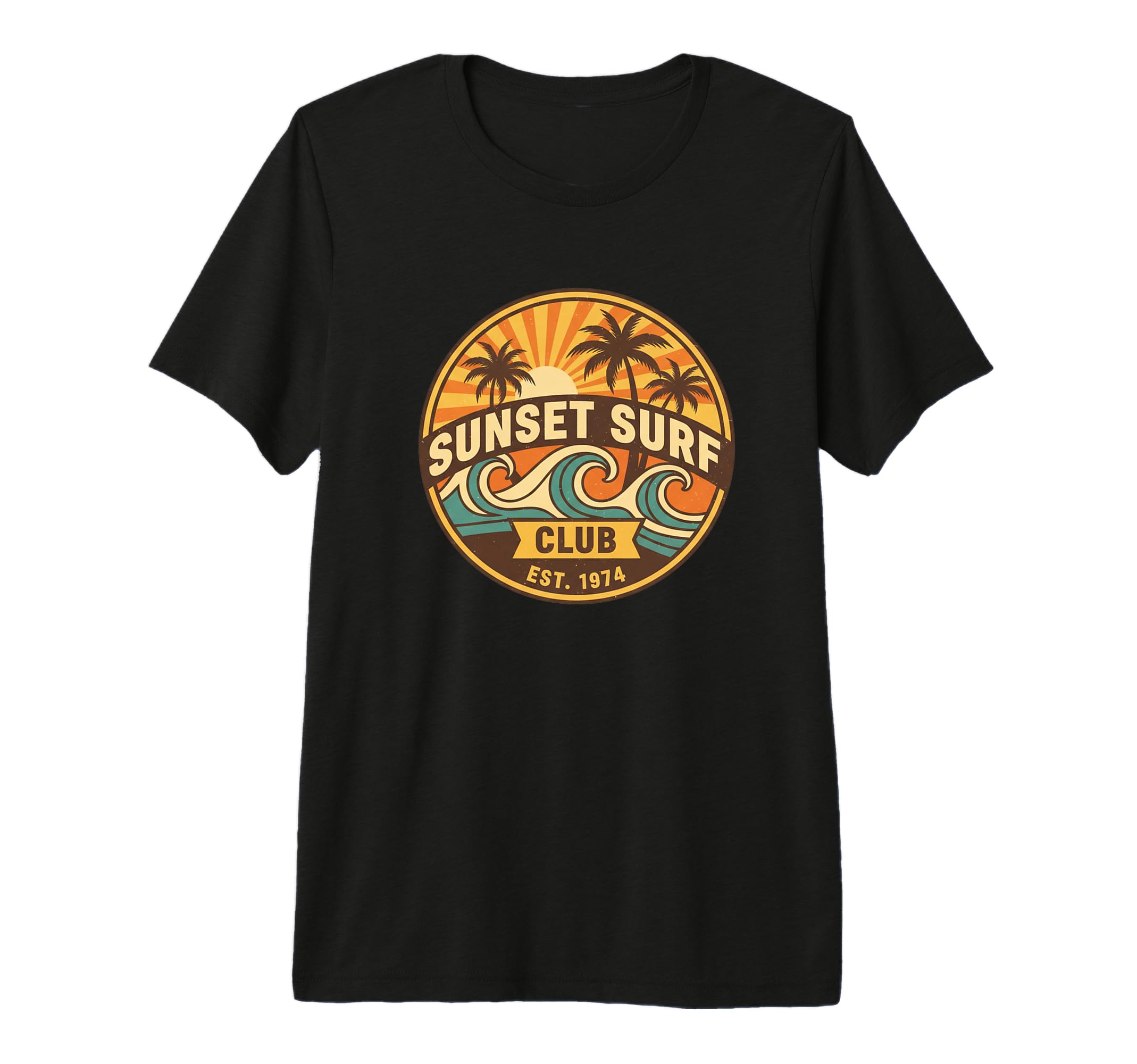 Sunset Surf Club 1974 Beach Wave Tri T-Shirt - Graphic Print Men Women - T-Shirt, Sweatshirt, Hoodie