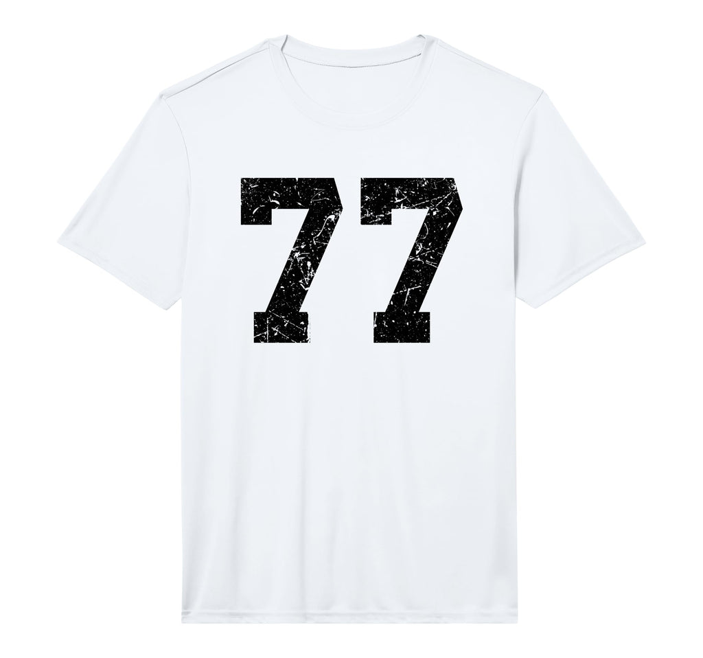 Number 77 Black Distressed Number T-Shirt - Unique Graphic Men Women - T-Shirt, Sweatshirt, Hoodie