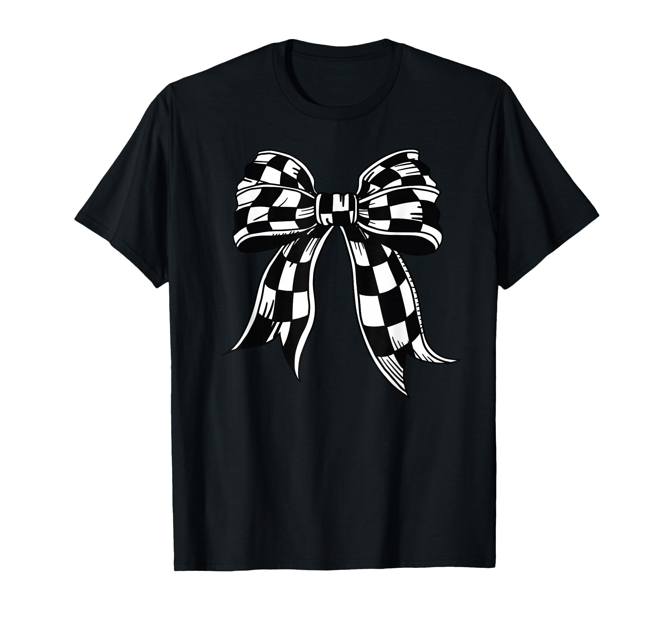Checkered Bow Tie Flag Automobile Motor T-Shirt - Graphic Print Unisex - T-Shirt, Sweatshirt, Hoodie