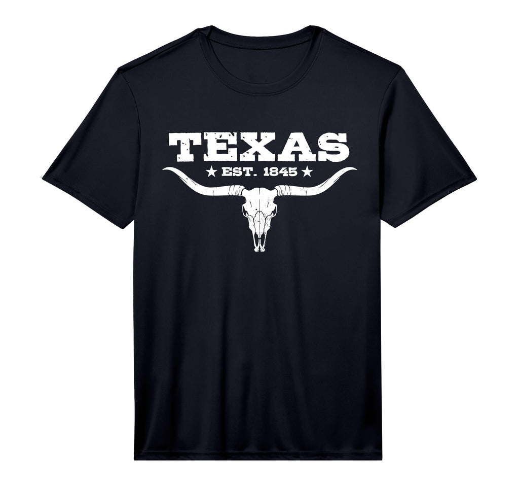 Texas Distressed Est 1845 Longhorn Bull T-Shirt - Custom Art Print Unisex - T-Shirt, Sweatshirt, Hoodie
