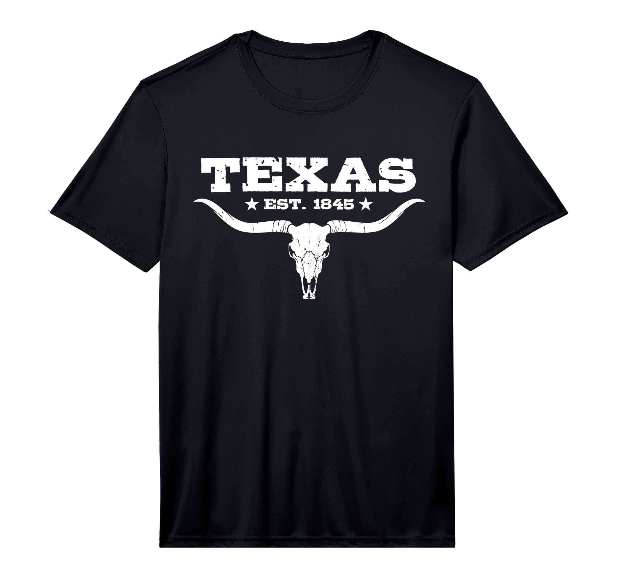 Texas Distressed Est 1845 Longhorn Bull T-Shirt - Custom Art Print Unisex - T-Shirt, Sweatshirt, Hoodie