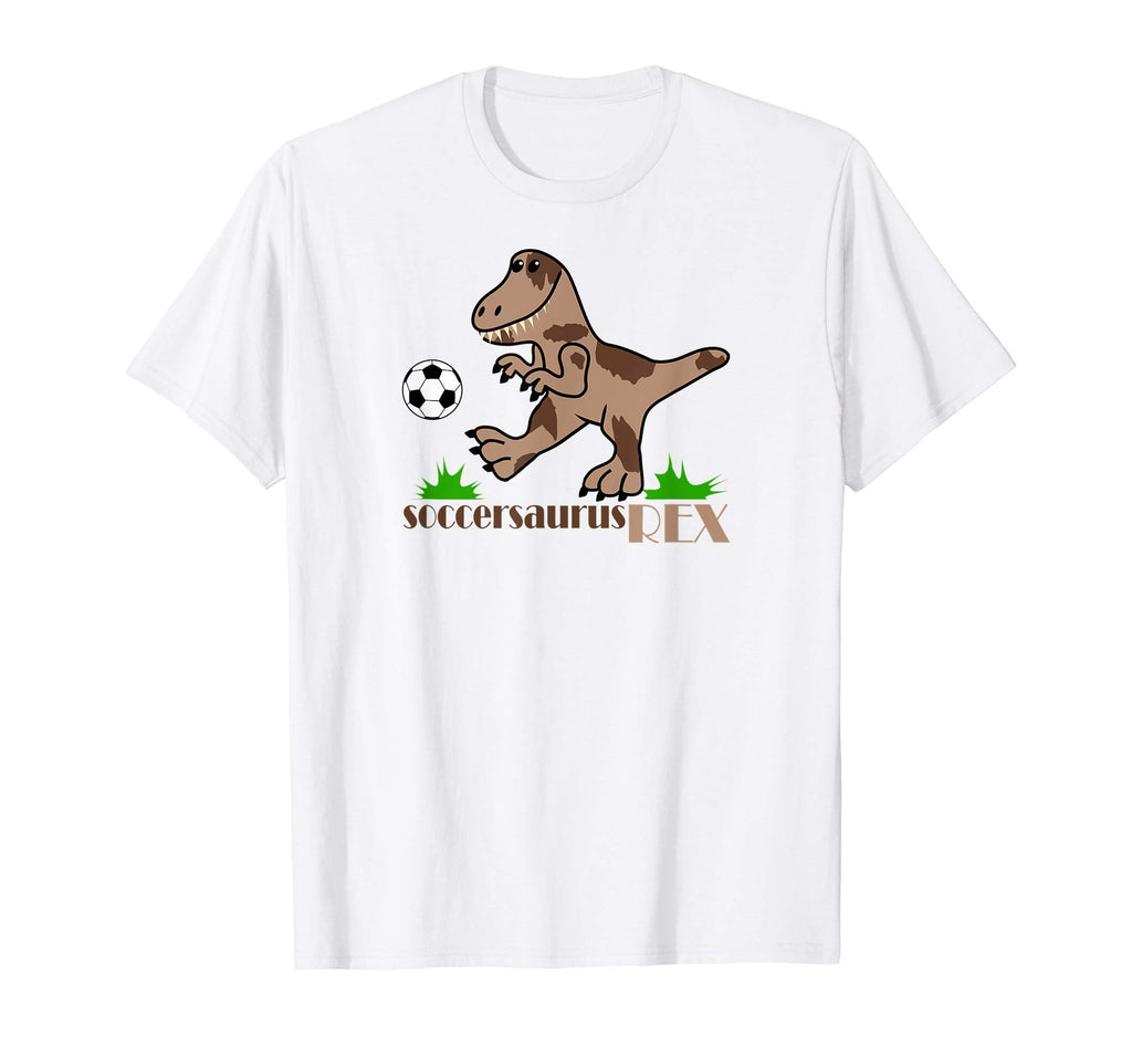 Soccersaurus Rex Dinosaur Playing T-Shirt - Fun Novelty Design Unisex - T-Shirt, Sweatshirt, Hoodie