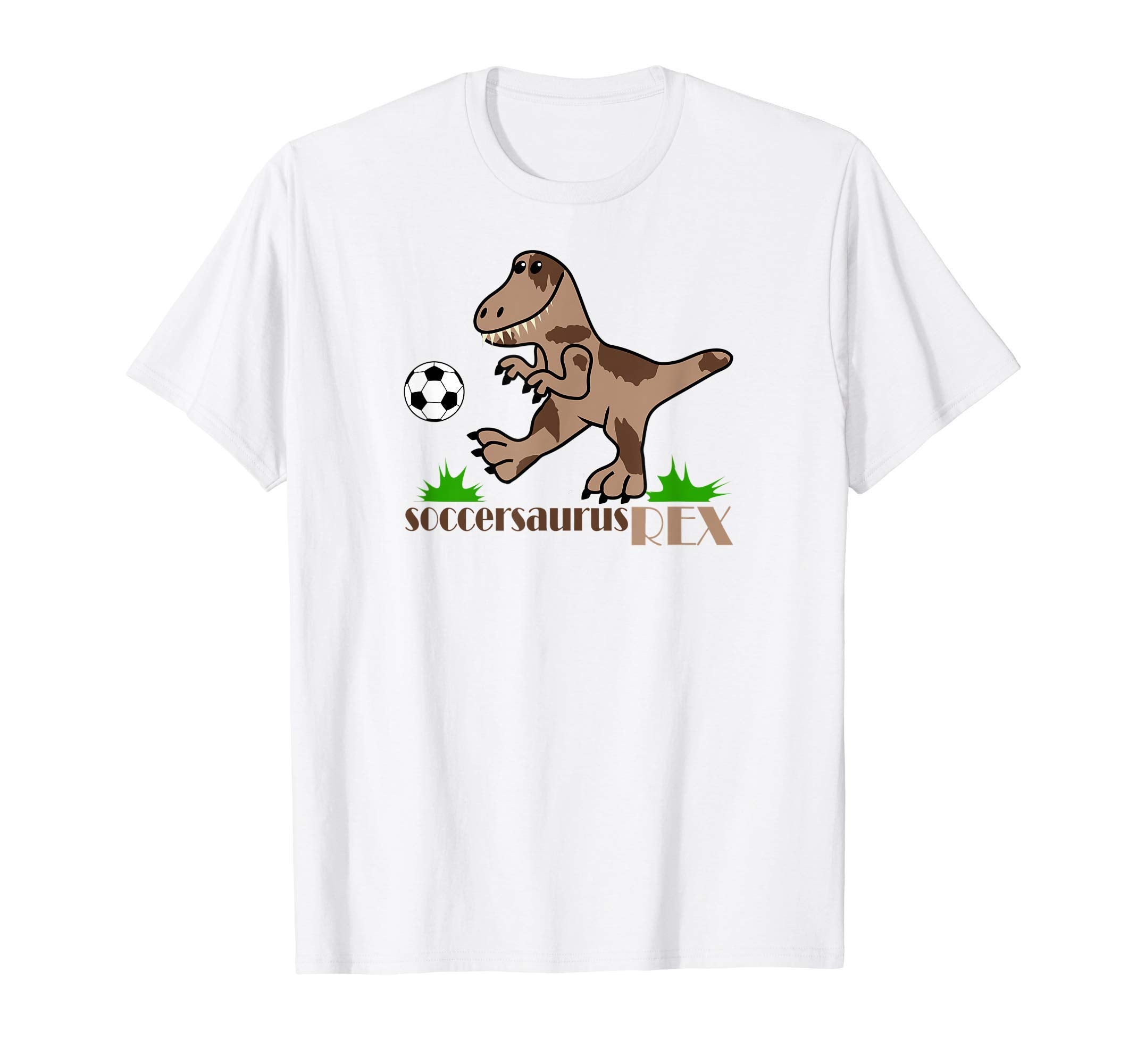 Soccersaurus Rex Dinosaur Playing T-Shirt - Fun Novelty Design Unisex - T-Shirt, Sweatshirt, Hoodie