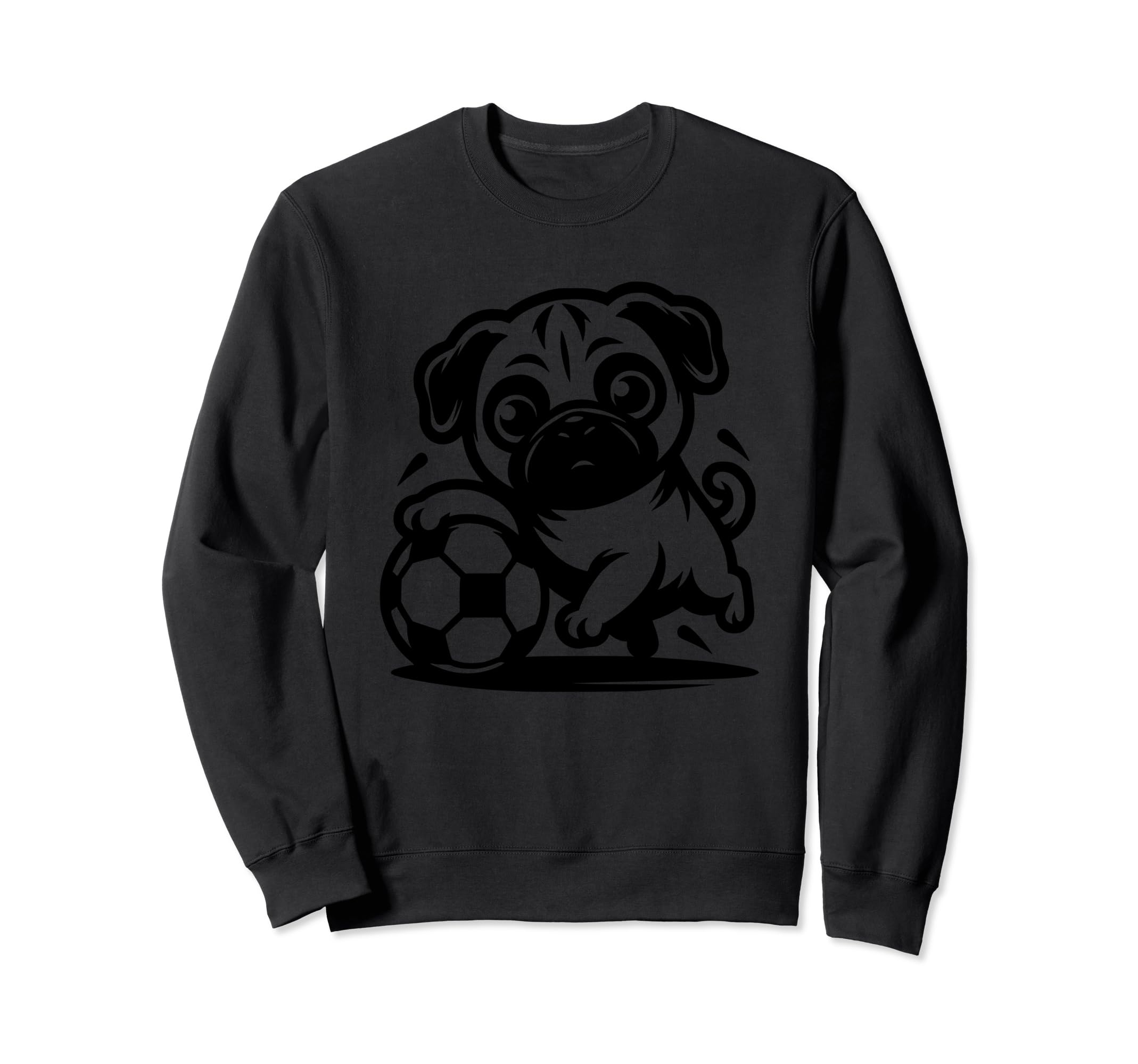 Black Silhouette Pug Soccer Sweatshirt - Casual Everyday Wear Unisex - T-Shirt, Sweatshirt, Hoodie
