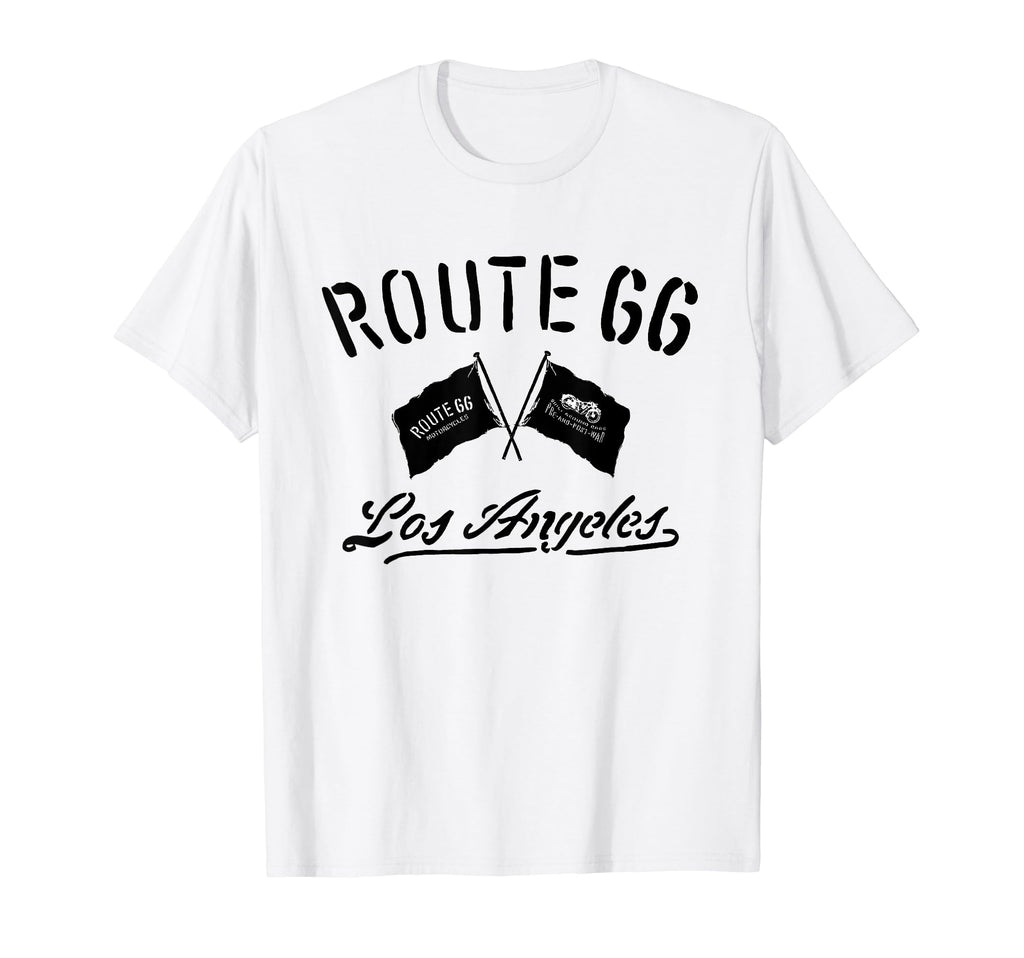 Route 66 Motorcycle Flags Los Angeles T-Shirt - Casual Everyday Wear Unisex - T-Shirt, Sweatshirt, Hoodie