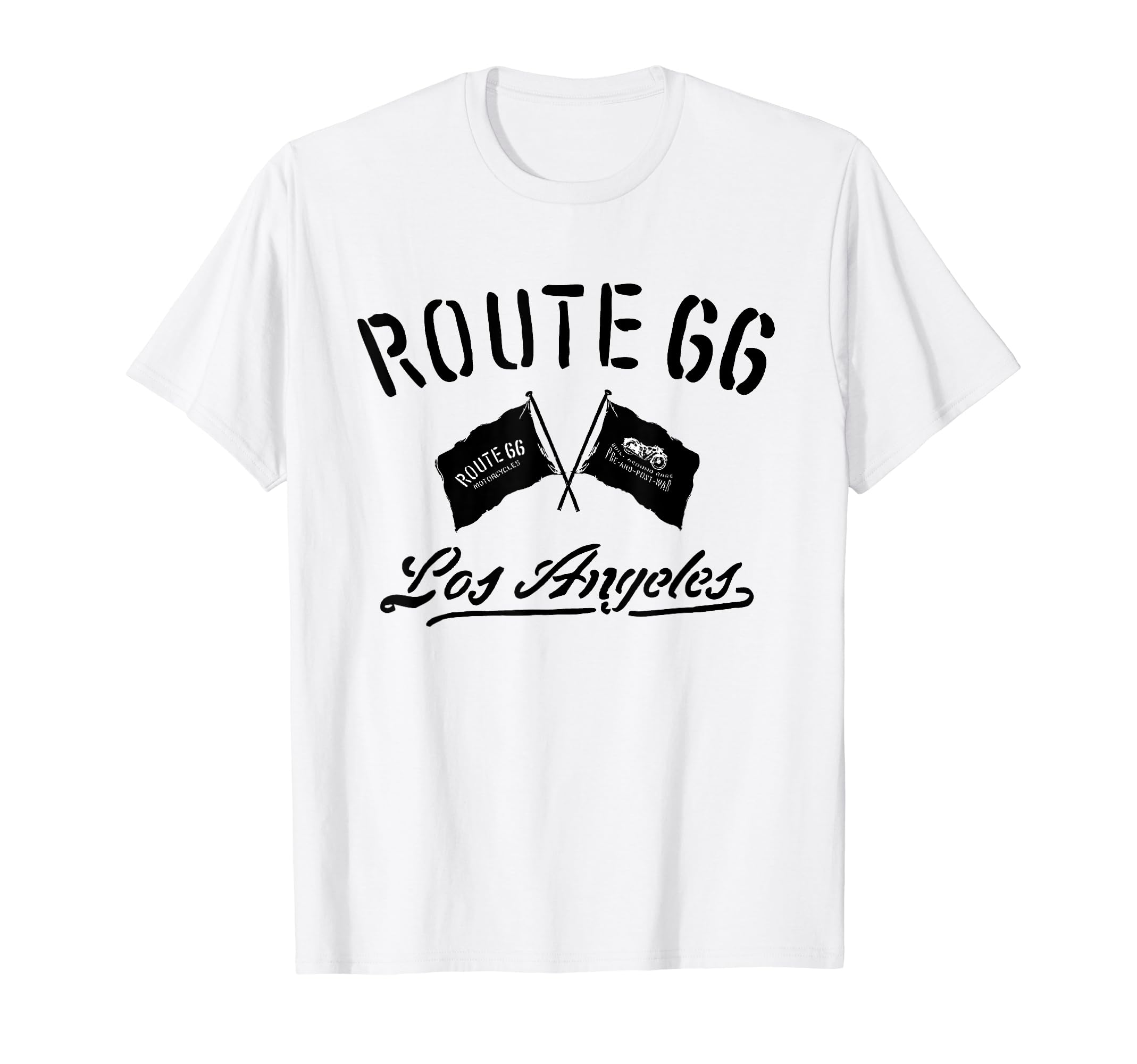 Route 66 Motorcycle Flags Los Angeles T-Shirt - Casual Everyday Wear Unisex - T-Shirt, Sweatshirt, Hoodie