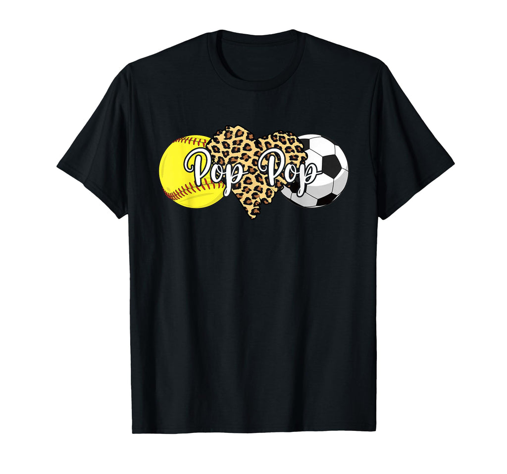 Pop Pop Softball Soccer Leopard Heart T-Shirt - Graphic Print Men Women - T-Shirt, Sweatshirt, Hoodie