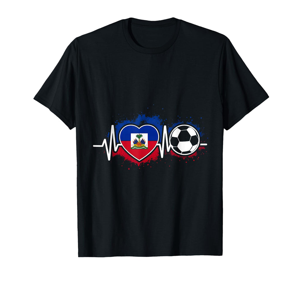 Soccer Heartbeat Haiti Flag Football Love T-Shirt - Novelty Apparel Unisex - T-Shirt, Sweatshirt, Hoodie