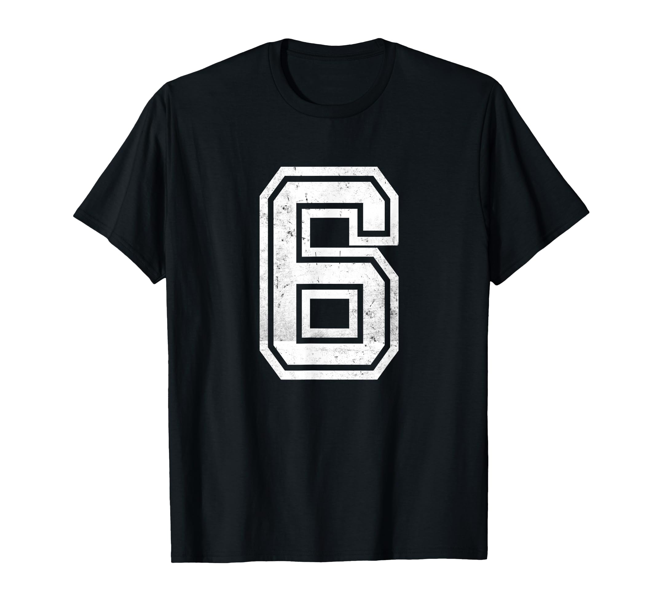 White Distressed Sports Team Number 6 T-Shirt - Trendy Graphic for Adults - T-Shirt, Sweatshirt, Hoodie
