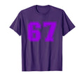 Number 67 Purple Sports Team Varsity Number T-Shirt - Graphic Print Unisex - T-Shirt, Sweatshirt, Hoodie