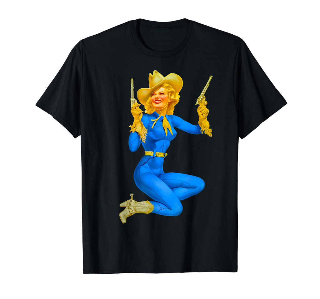 Blonde Pin Up Cowgirl Hat 40S 50S Art T-Shirt - Streetwear Style Unisex - T-Shirt, Sweatshirt, Hoodie