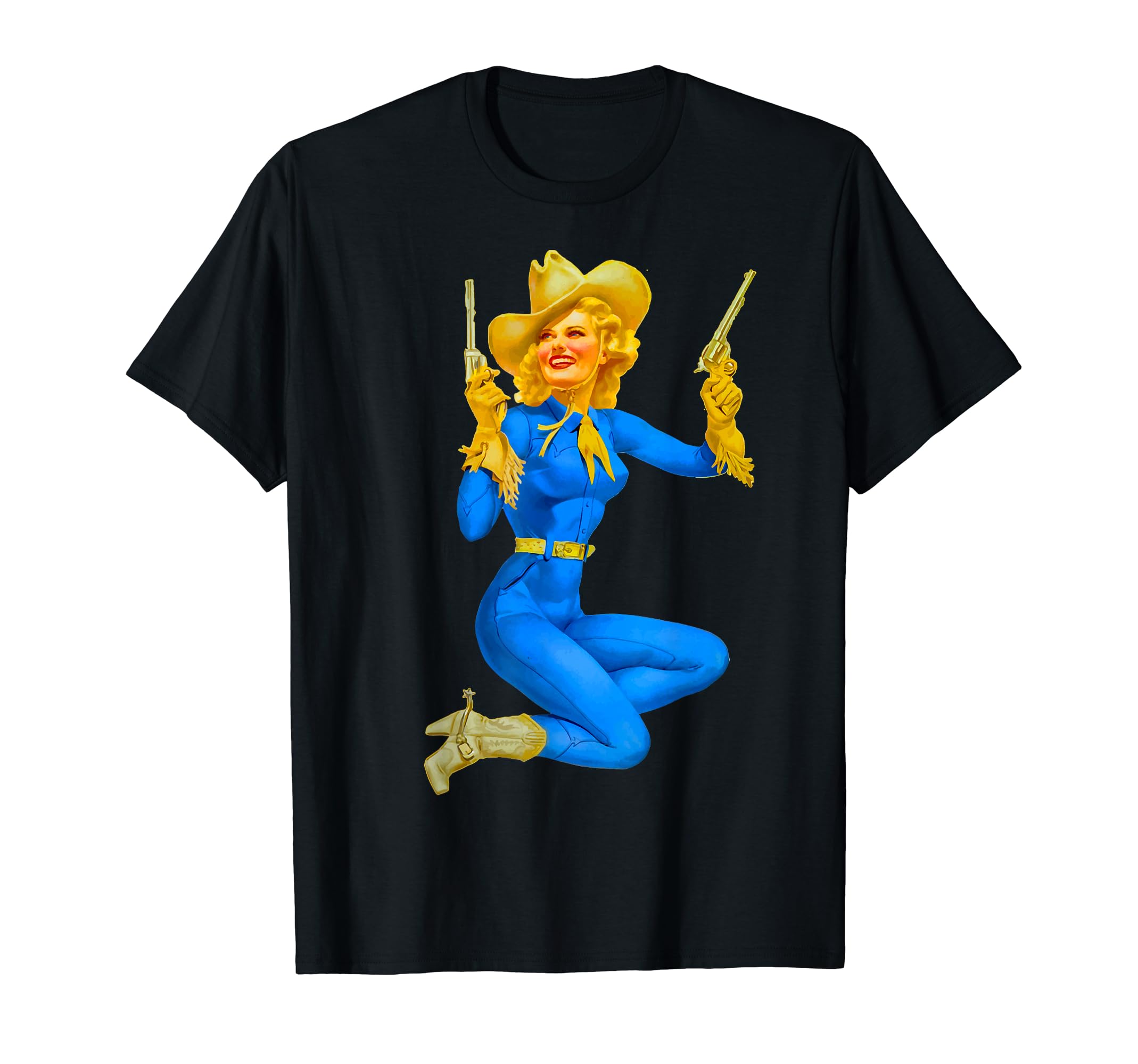 Blonde Pin Up Cowgirl Hat 40S 50S Art T-Shirt - Streetwear Style Unisex - T-Shirt, Sweatshirt, Hoodie