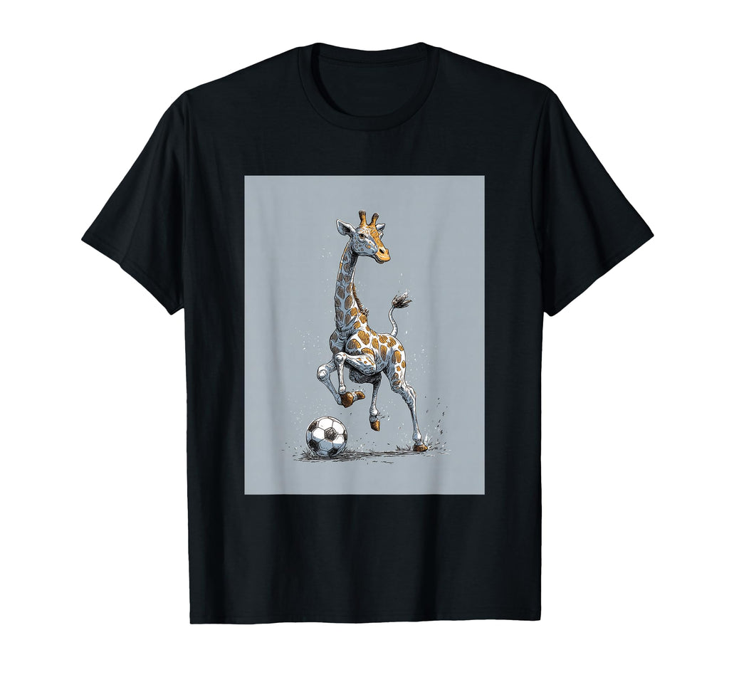 Giraffe Playing Soccer Portrait T-Shirt - Custom Art Print for Adults - T-Shirt, Sweatshirt, Hoodie