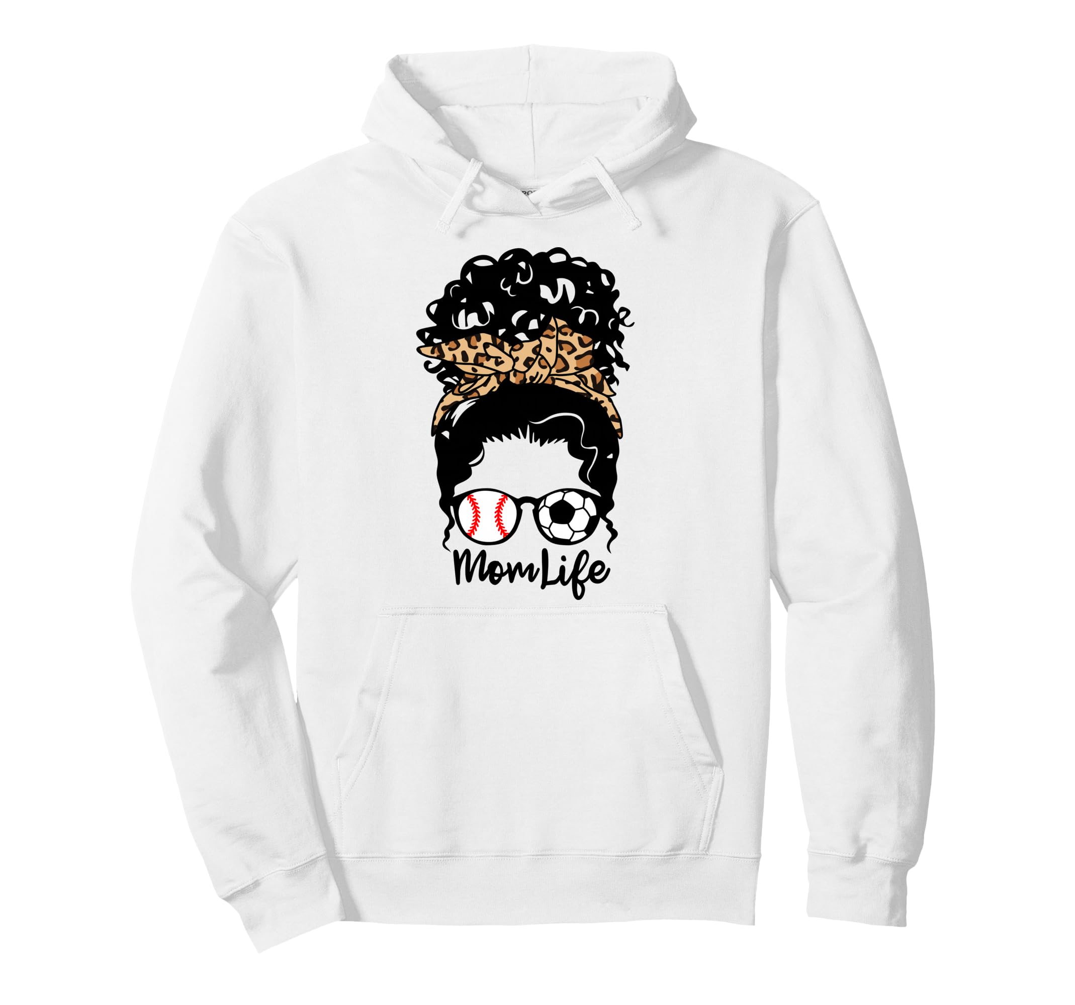 Mom Life Messy Bun Curly Hair Baseball Hoodie - Novelty Apparel Unisex - T-Shirt, Sweatshirt, Hoodie